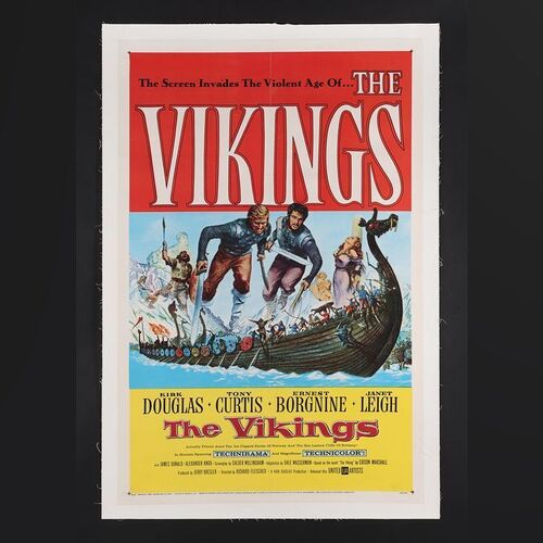 Lot #377 - THE VIKINGS (1958) - US One-Sheet - Linen-Backed, Belgian Poster - Linen-Backed and UK Quad, 1958 and circa 1970s