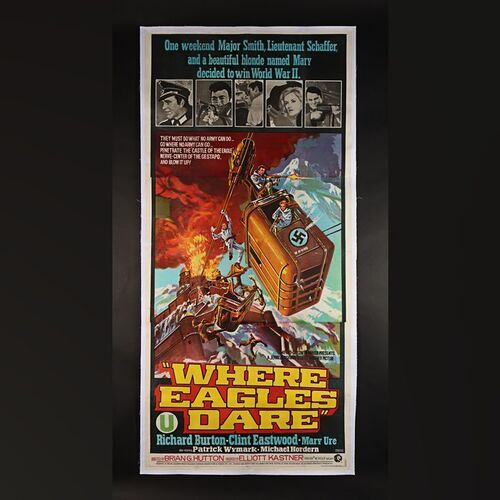 Lot #388 - WHERE EAGLES DARE (1968) - Indian Three-Sheet - Linen-Backed, circa 1969