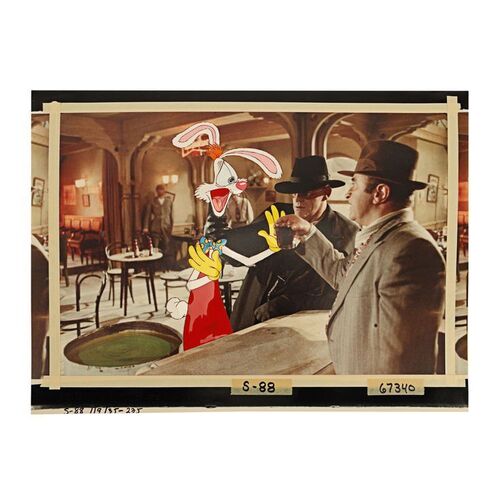 Lot #392 - WHO FRAMED ROGER RABBIT (1988) - Original "Drink the Drink" Animation Cel with Photo Background, 1988