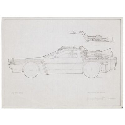 Lot #18 - Hand-Drawn Ron Cobb Exterior DeLorean Time Machine Concept Art ### BACK TO THE FUTURE (1985)