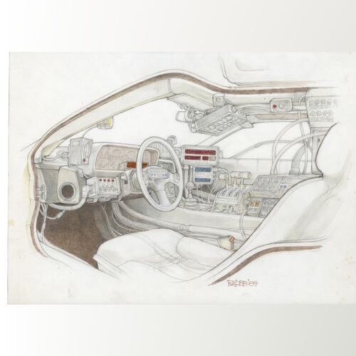 Lot #19 - Hand-Drawn Ron Cobb Interior DeLorean Time Machine Concept Art ### BACK TO THE FUTURE (1985)