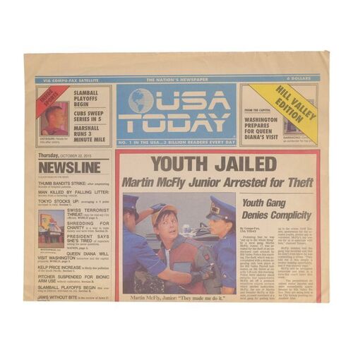 Lot #23 - "Youth Jailed" USA Today Newspaper Cover ### BACK TO THE FUTURE PART II (1989)