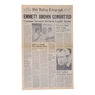 Lot #25 - "Emmett Brown Committed" Hill Valley Telegraph Newspaper Cover ### BACK TO THE FUTURE PART II (1989)