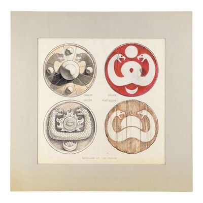 Lot #82 - Matted Hand-Drawn Ron Cobb Cult of Set Shield Concept Illustrations ### CONAN THE BARBARIAN (1982)