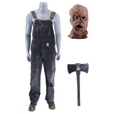 Lot #134 - Victor Crowley's (Kane Hodder) Screen-Matched Overalls with Boots, Mask, and Hatchet ### HATCHET (2006) / HATCHET III (2013)