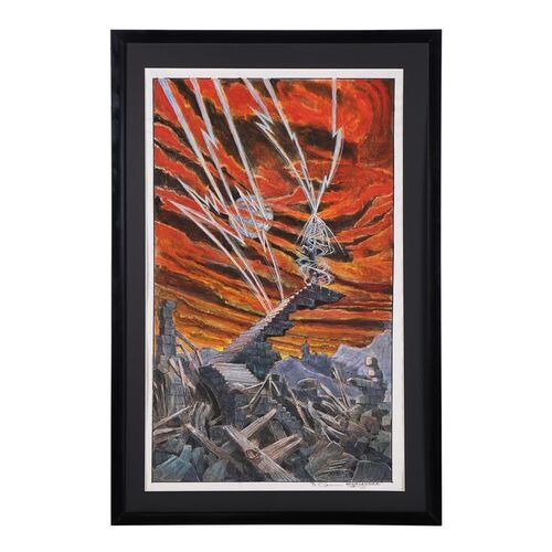 Lot #142 - Framed Allan Cameron Hand-painted Concept For The Kurgan's (Clancy Brown) Quickening ### HIGHLANDER (1986)