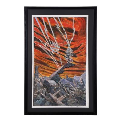 Lot #142 - Framed Allan Cameron Hand-painted Concept For The Kurgan's (Clancy Brown) Quickening ### HIGHLANDER (1986)