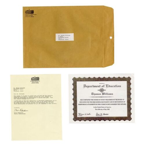 Lot #310 - Thomas "Tommy" Williams' (Gil Bellows) Education Certificate, Letter and Envelope ### THE SHAWSHANK REDEMPTION (1994)