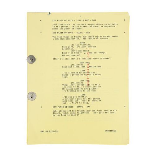 Lot #365 - Anthony Daniels Collection: Hand-annotated Partial Script with Handwritten Scene List ### STAR WARS: THE EMPIRE STRIKES BACK (1980)