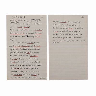 Lot #378 - Anthony Daniels Collection: Ewok Village Speech Handwritten in English by Ben Burtt with Anthony Daniels Annotations ### STAR WARS: RETURN OF THE JEDI (1983)
