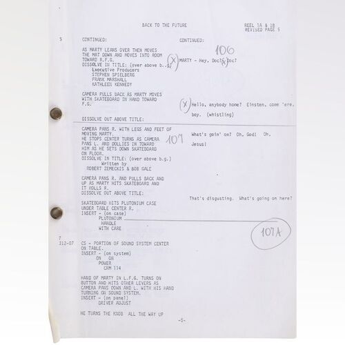 Lot #485 - Annotated Revised Continuity Editor Script ### BACK TO THE FUTURE (1985)