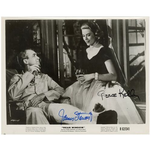 Lot #553 - Grace Kelly and James Stewart-Autographed Promotional Still ### REAR WINDOW (1954)
