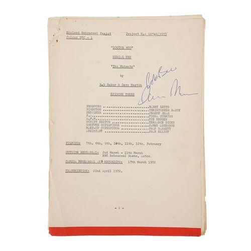 Lot #580 - Autographed Revised Rehearsal Script ### DOCTOR WHO: THE MUTANTS (S9 E17) (1972)