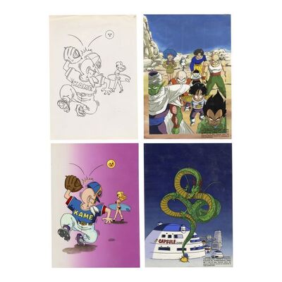 Lot #589 - Set of Three Hand-Painted Illustration Cels with Backgrounds and Hand-Drawn Line Art ### DRAGON BALL FRANCHISE (1984 - PRESENT)