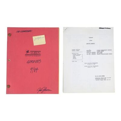 Lot #636 - Jack Johnson-Autographed Script and Shooting Schedule ### THE GOONIES (1985)