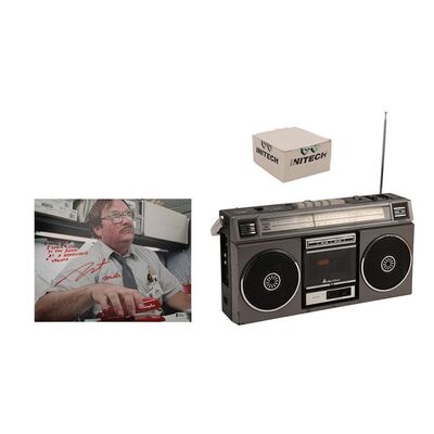 Lot #783 - Milton Waddams' (Stephen Root) Screen-Matched Boombox and Initech Pad with Autographed Photo ### OFFICE SPACE (1999)