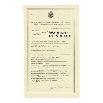 Lot #827 - Captain Byron Hadley's (Clancy Brown) Arrest Warrant ### THE SHAWSHANK REDEMPTION (1994)