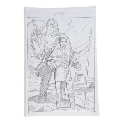 Lot #897 - William Plumb Collection: Hand-Drawn Hildebrandt Brothers "Leia & Chewbacca" Trading Card Concept Sketch ### STAR WARS: SHADOWS OF THE EMPIRE (1990)
