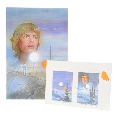 Lot #900 - William Plumb Collection: Hand-Painted Paul Chadwick Luke Skywalker Trading Card Painting with Two Color Studies ### STAR WARS: A NEW HOPE (1977)
