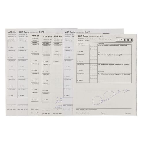 Lot #993 - Anthony Daniels Collection: Anthony Daniels' Autographed ADR Script Pages with Handwritten Dialogue Notes ### STAR WARS: ATTACK OF THE CLONES (2002)