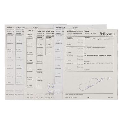 Lot #993 - Anthony Daniels Collection: Anthony Daniels' Autographed ADR Script Pages with Handwritten Dialogue Notes ### STAR WARS: ATTACK OF THE CLONES (2002)