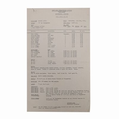 Lot #1000 - Anthony Daniels Collection: Call Sheet ### STAR WARS: A NEW HOPE (1977)