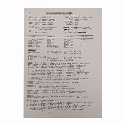 Lot #1002 - Anthony Daniels Collection: Tunisia Location Call Sheet Copy ### STAR WARS: A NEW HOPE (1977)