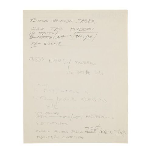 Lot #1007 - Anthony Daniels Collection: Anthony Daniels' Handwritten Huttese Dialogue Translation Page ### STAR WARS: RETURN OF THE JEDI (1983)