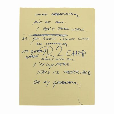 Lot #1008 - Anthony Daniels Collection: Anthony Daniels' Handwritten Chair Levitation Dialogue Page ### STAR WARS: RETURN OF THE JEDI (1983)