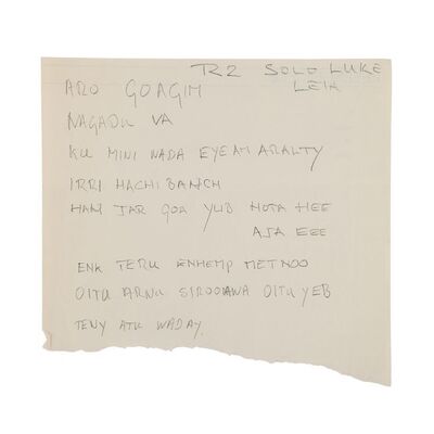 Lot #1011 - Anthony Daniels Collection: Anthony Daniels' Handwritten Ewokese Dialogue Page "R2 Solo Luke Leia" ### STAR WARS: RETURN OF THE JEDI (1983)