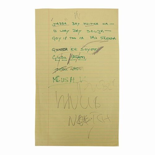 Lot #1013 - Anthony Daniels Collection: Anthony Daniels' Handwritten Ewokese Dialogue Page ### STAR WARS: RETURN OF THE JEDI (1983)