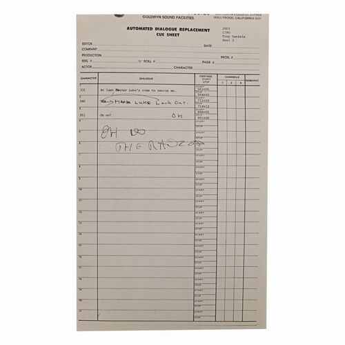 Lot #1015 - Anthony Daniels Collection: Rancor Scene ADR Cue Sheet with Anthony Daniels' Handwritten Dialogue ### STAR WARS: RETURN OF THE JEDI (1983)