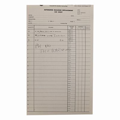 Lot #1015 - Anthony Daniels Collection: Rancor Scene ADR Cue Sheet with Anthony Daniels' Handwritten Dialogue ### STAR WARS: RETURN OF THE JEDI (1983)