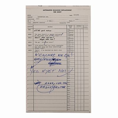 Lot #1016 - Anthony Daniels Collection: Biker Scout Distraction ADR Cue Sheet with Anthony Daniels' Handwritten Dialogue ### STAR WARS: RETURN OF THE JEDI (1983)
