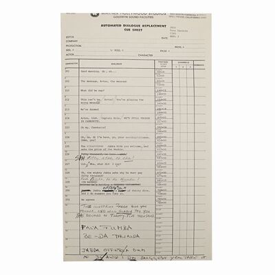 Lot #1018 - Anthony Daniels Collection: ADR Cue Sheet with Handwritten Notes and Corrections ### STAR WARS: RETURN OF THE JEDI (1983)