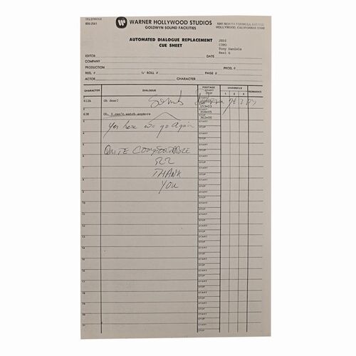 Lot #1019 - Anthony Daniels Collection: Rebel Briefing Scene ADR Cue Sheet with Anthony Daniels' Handwritten Dialogue ### STAR WARS: RETURN OF THE JEDI (1983)