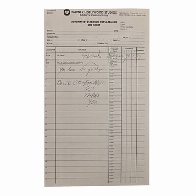 Lot #1019 - Anthony Daniels Collection: Rebel Briefing Scene ADR Cue Sheet with Anthony Daniels' Handwritten Dialogue ### STAR WARS: RETURN OF THE JEDI (1983)