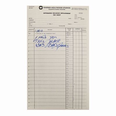 Lot #1020 - Anthony Daniels Collection: Endor is Dangerous ADR Cue Sheet with Anthony Daniels' Handwritten Dialogue ### STAR WARS: RETURN OF THE JEDI (1983)