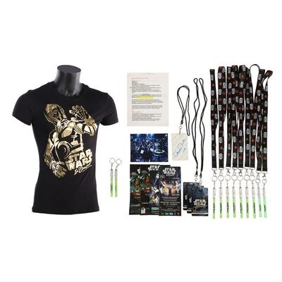 Lot #1027 - Anthony Daniels Collection: Anthony Daniels' Hand-annotated Script, Assorted Flyers, T-Shirt, Light-up Lightsaber Lanyards and Personnel Passes ### STAR WARS: VARIOUS PRODUCTIONS