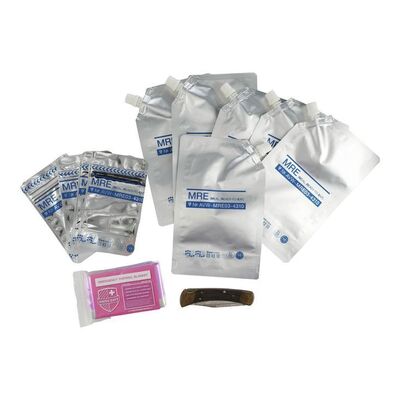 Lot #1187 - Todd's (Tom Holland) Knife and Viola's (Daisy Ridley) Emergency Blanket with Set of MRE Bags ### CHAOS WALKING (2021)