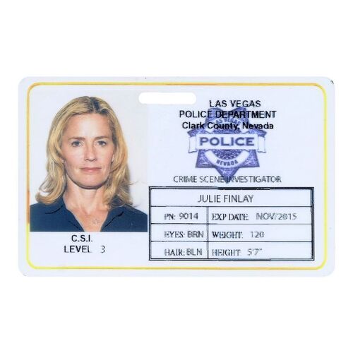 Lot #1214 - Julie Finlay's (Elisabeth Shue) Identification Badge ### CSI: CRIME SCENE INVESTIGATION (T.V. SERIES, 2012 - 2015)