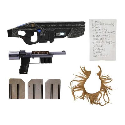 Lot #1228 - Tris Prior's (Shailene Woodley) Light-Up Rifle, Note, Cut Hair and Camo Wall Access Cards with Dauntless Pistol ### THE DIVERGENT SERIES (2014-2016)
