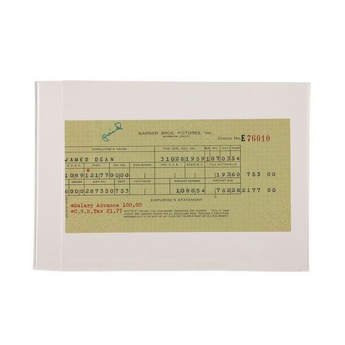 Lot #1238 - James Dean's Production Payslip ### EAST OF EDEN (1955)
