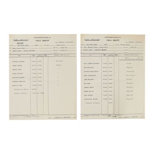 Lot #1436 - Pair of Production Call Sheets ### MY FAIR LADY (1964)