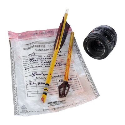 Lot #1439 - Evidence Bag, Broken Arrow, and Camera Lens ### NEVER HIKE IN THE SNOW (2020)