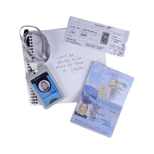 Lot #1474 - Alice Stevenson's (Kristen Bell) Badge, Passport, and Tickets with Jonathan's (Jorma Taccone) Notepad and Marker ### THE PEOPLE WE HATE AT THE WEDDING (2022)
