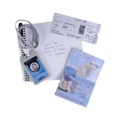 Lot #1474 - Alice Stevenson's (Kristen Bell) Badge, Passport, and Tickets with Jonathan's (Jorma Taccone) Notepad and Marker ### THE PEOPLE WE HATE AT THE WEDDING (2022)