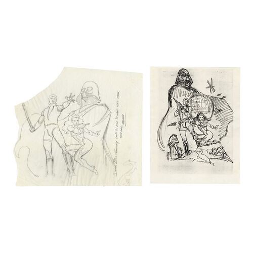 Lot #1611 - William Plumb Collection: Pair of Hand-Drawn Boris Vallejo Trading Card Concept Sketches ### STAR WARS: VARIOUS PRODUCTIONS
