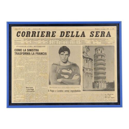 Lot #1640 - Framed Production-Made Evil Superman (Christopher Reeve) Corriere Della Sera Newspaper Cover ### SUPERMAN III (1983)
