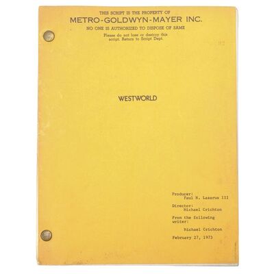 Lot #1678 - Charles Lippincott Collection: Bound Studio Script with Printed Annotations ### WESTWORLD (1973)